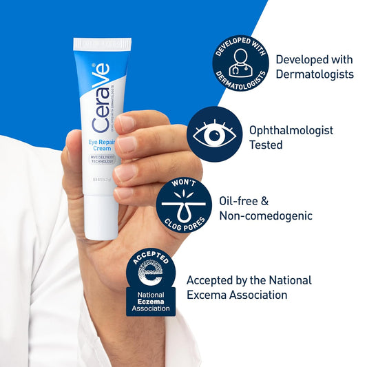 CeraVe Eye Repair Cream, Under Eye Cream For Puffiness And Bags Under Eyes, Hyaluronic Acid + Niacinamide + Marine Botanical Complex, Oil Free & Opthalmologist Tested