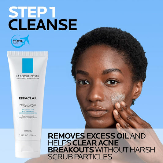 La Roche-Posay Acne Skin Care Set, Toleriane Double Repair Matte Moisturizer 75ml & Effaclar Medicated Gel Cleasner 100ml, Gel Moisturizer with Niacinamide & Acne Cleasner with Salicylic Acid
