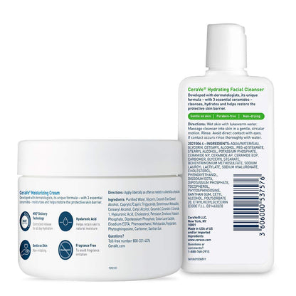 CeraVe Moisturizing Cream and Hydrating Face Wash Trial Combo, 12oz Cream + 3oz Travel Size Cleanser
