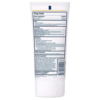CeraVe 100% Mineral Sunscreen SPF 30 with Zinc Oxide & Titanium Dioxide, Hyaluronic Acid & Ceramides, Oil Free, Non-Greasy, Hydrating Mineral Sunscreen For Body, 5 oz