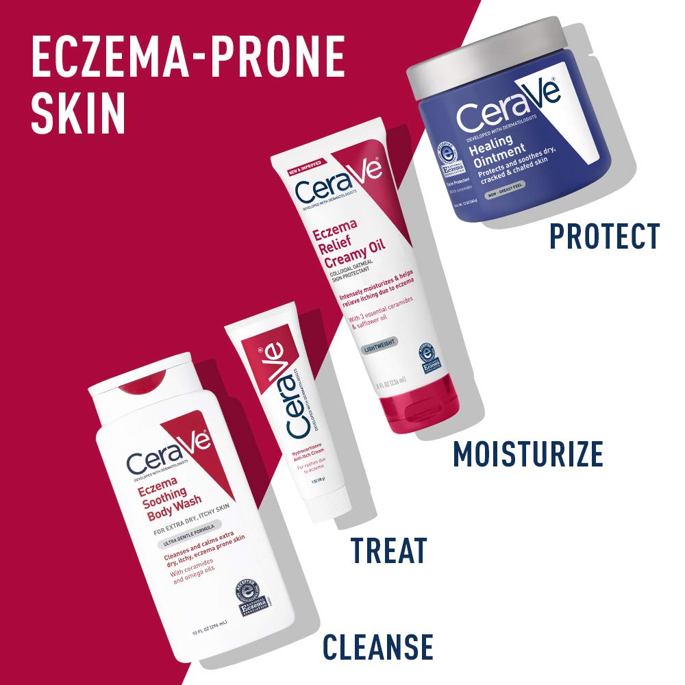 CeraVe Eczema Relief Creamy Body Oil, Eczema Calming Cream With Colloidal Oatmeal & Safflower Oil For Dry Skin & Itchy Skin Relief, Steroid Free & Paraben Free, 3.4 Ounce