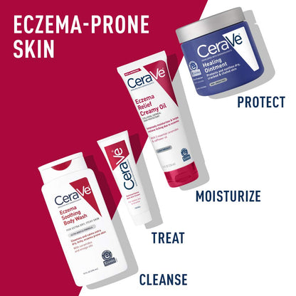 CeraVe Eczema Relief Creamy Body Oil, Eczema Calming Cream With Colloidal Oatmeal & Safflower Oil For Dry Skin & Itchy Skin Relief, Steroid Free & Paraben Free, 3.4 Ounce