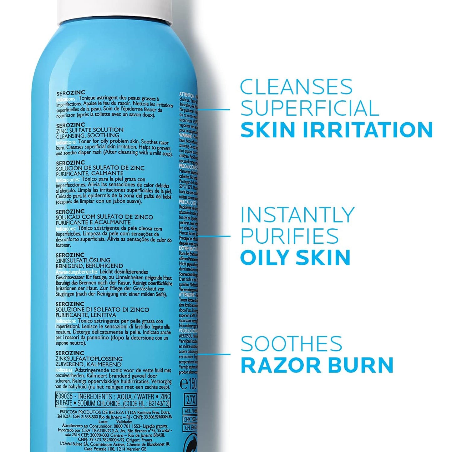 La Roche-Posay Serozinc Face Toner for Oily Skin with Zinc, Mattifying Face Spray and Acne Prone Skin Toner to Reduce Shine for Oil Control, Alcohol Free Face Mist, 5 Fl Oz (Pack of 1)