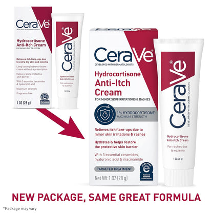 CeraVe 1% Hydrocortisone Anti-Itch Cream, Fragrance-Free Relief for Eczema-Prone & Dry Skin, 1 Ounce