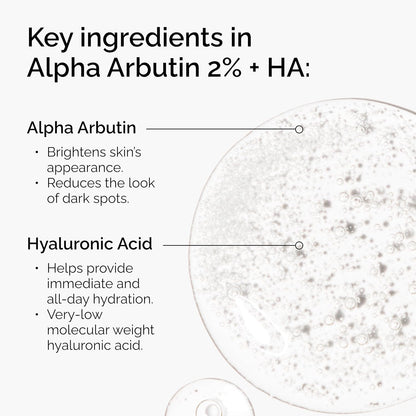 The Ordinary Alpha Arbutin 2% + Hyaluronic Acid, Brightens Skin and Targets Dark Spots, 1 Fl Oz