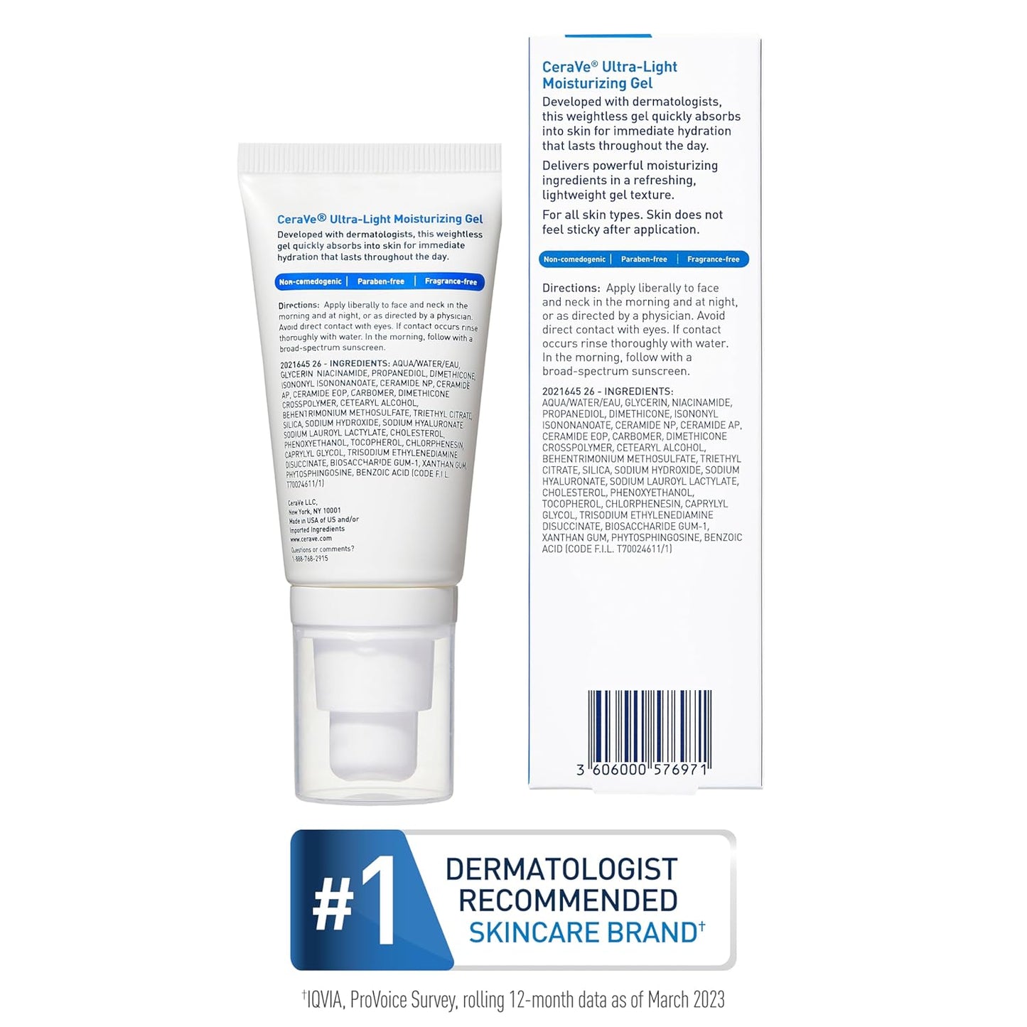 CeraVe Ultra-Light Moisturizing Gel, Hydrating Gel Face Moisturizer For Men & For Women with Ceramides, Niacinamide, Hyaluronic Acid, Fragrance Free, Oil-Free, Mattifying Moisturizer, 1.75 FL Oz